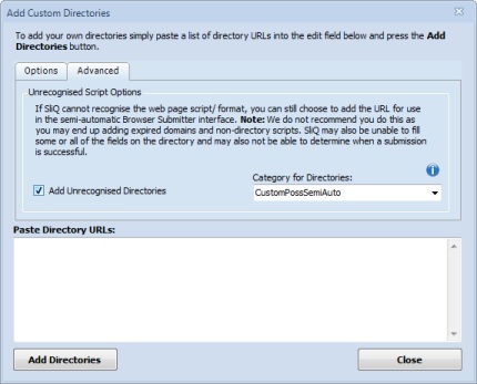 Advanced Add Custom Directories Dialog